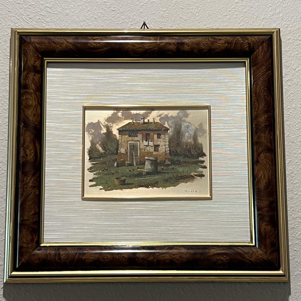 Oil Painting on 925 Sterling Silver Italian Landscape Village By Guido Borelli
